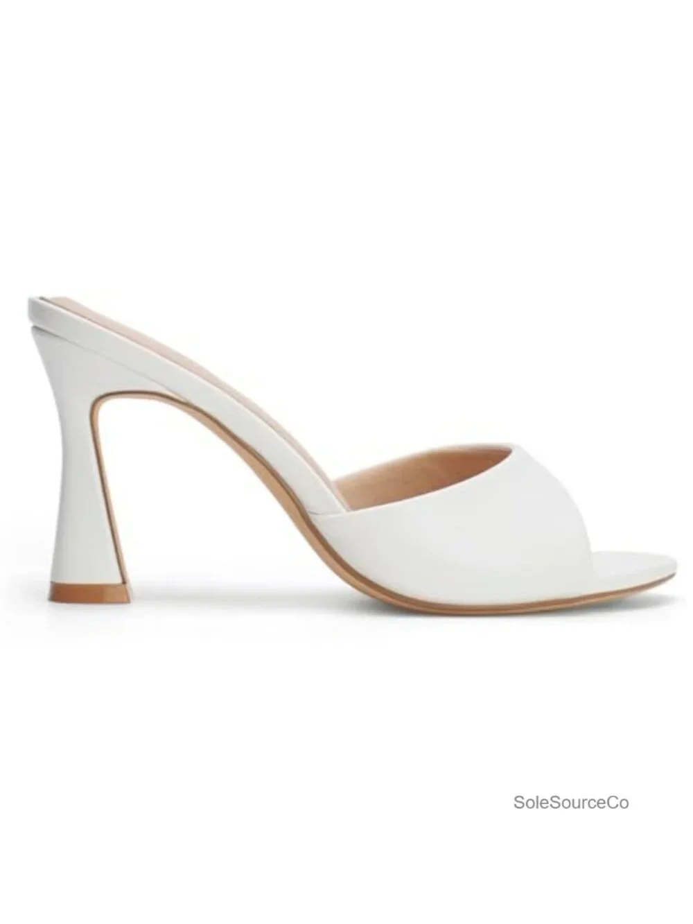 Chunky Block Mule High Heels Patent Faux Leather Open Pointed Peep Toe Slip On